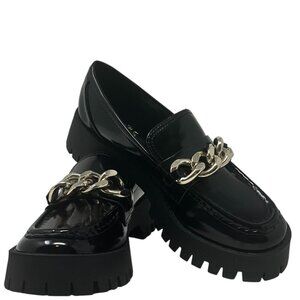 Guess Hillford Lug Sole Loafers Chunky Black Faux Patent Leather - Size 7.5